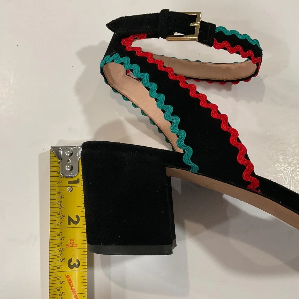 KATE SPADE Piedra Scallop Suede Block Heel Sandal Black/Multi Size 9